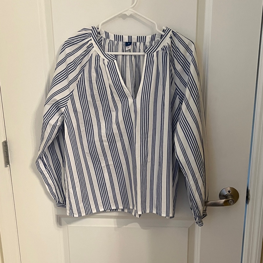 Old Navy Navy and White Striped Peasant Top